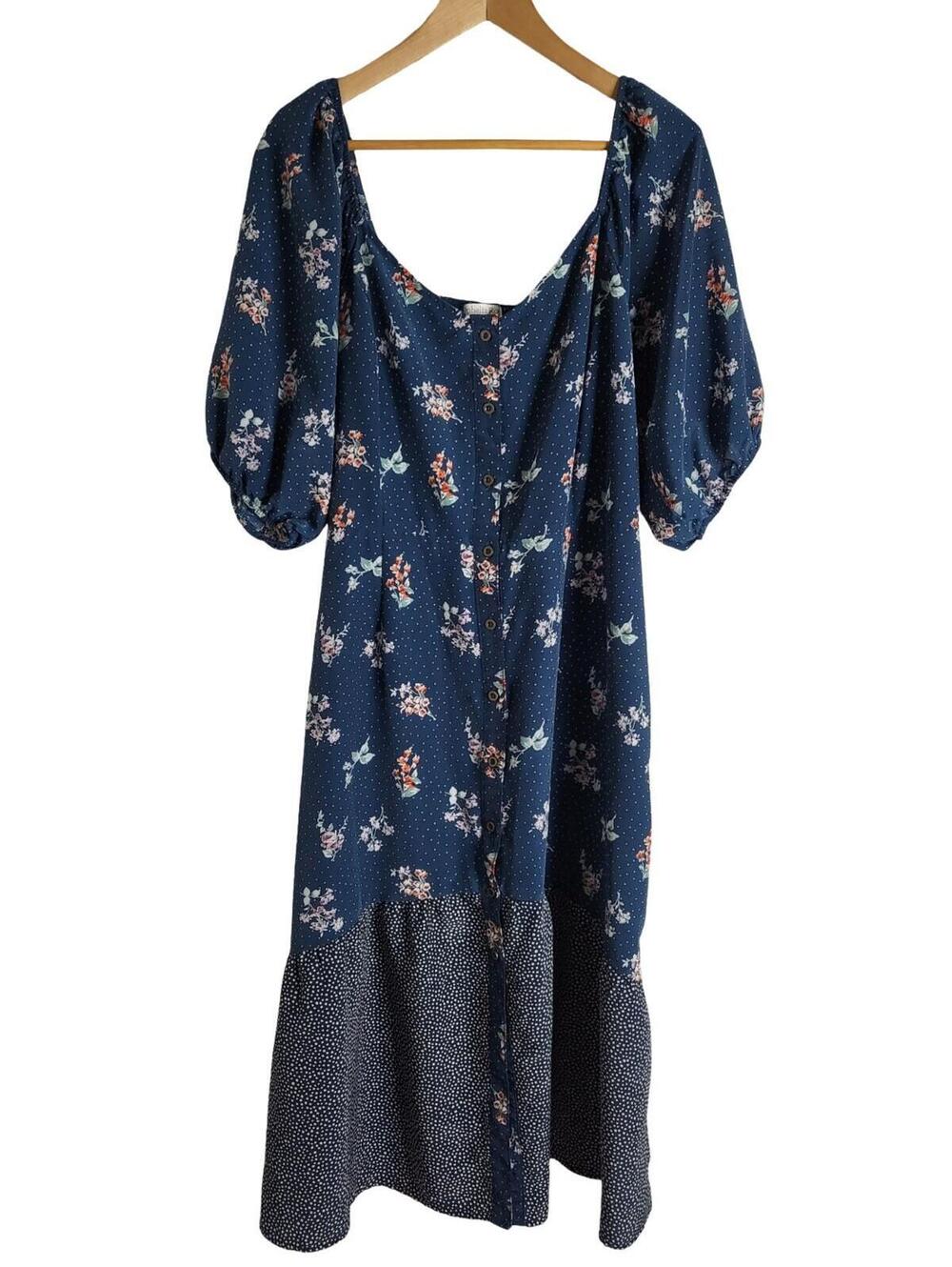 Ophelia Roe Cottage Core Off Shoulder Puff Sleeve Full Button Front Dress Sz 1X